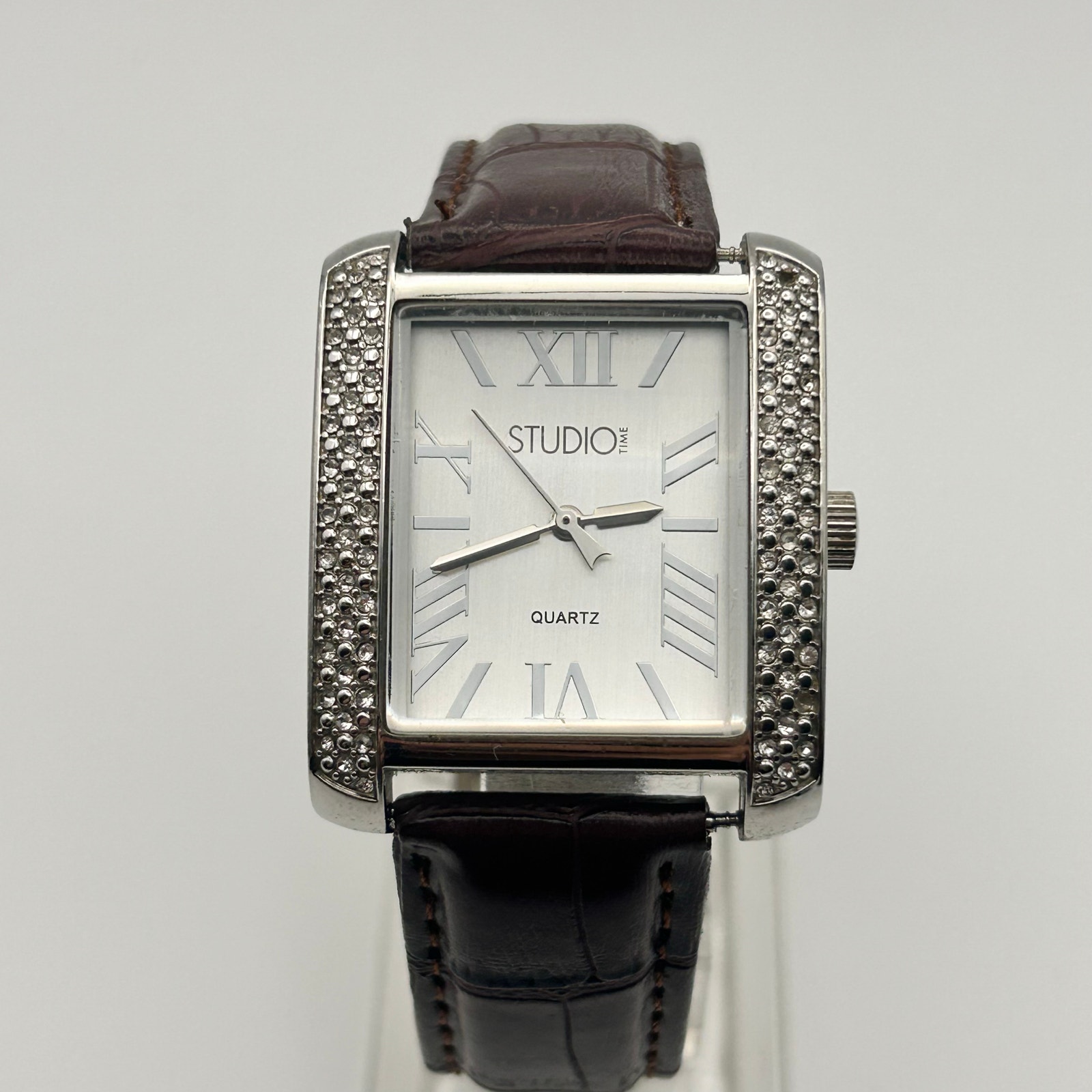 Studio Women's Wristwatch Silver Stainless Steel Brown Leather 32mm Working